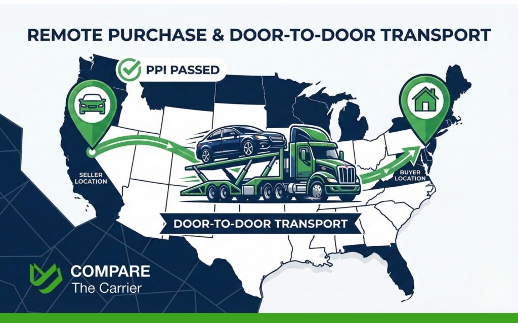 Used car being transported to a buyer after a remote pre-purchase inspection.