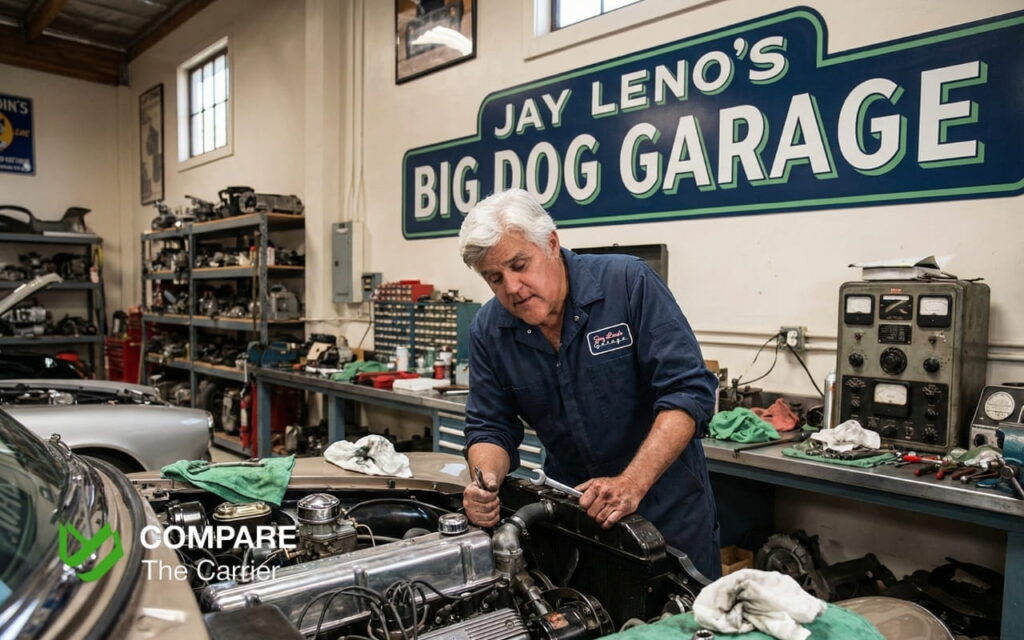 World’s best car collections in 2026 (7) Jay Leno working on a vintage engine in his high-tech restoration shop.