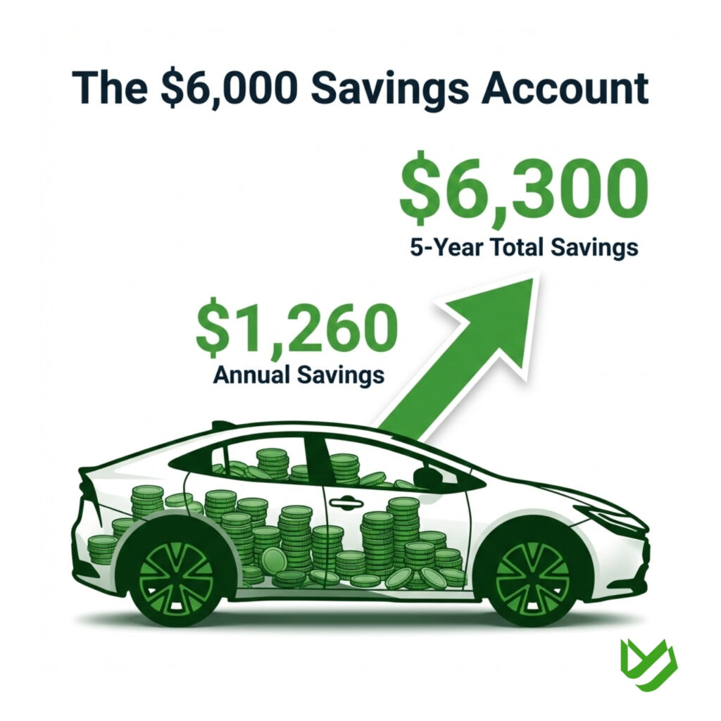 Best MPG Hybrid Cars of 202526 (6) Infographic showing $1,200 annual fuel savings with a hybrid vehicle compared to a gas SUV.