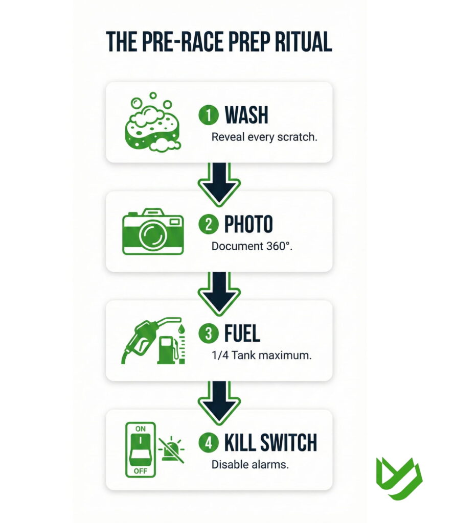 Race Car Shipping (1) Checklist infographic for preparing a race car for professional shipping.