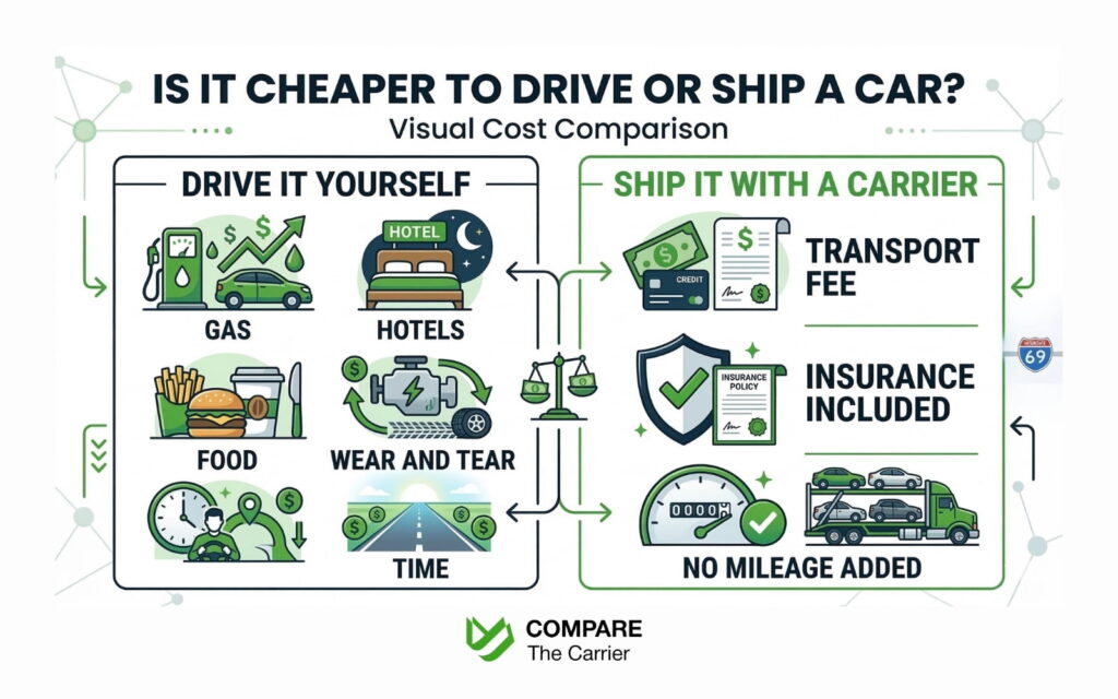  driving vs shipping a car cost comparison infographic