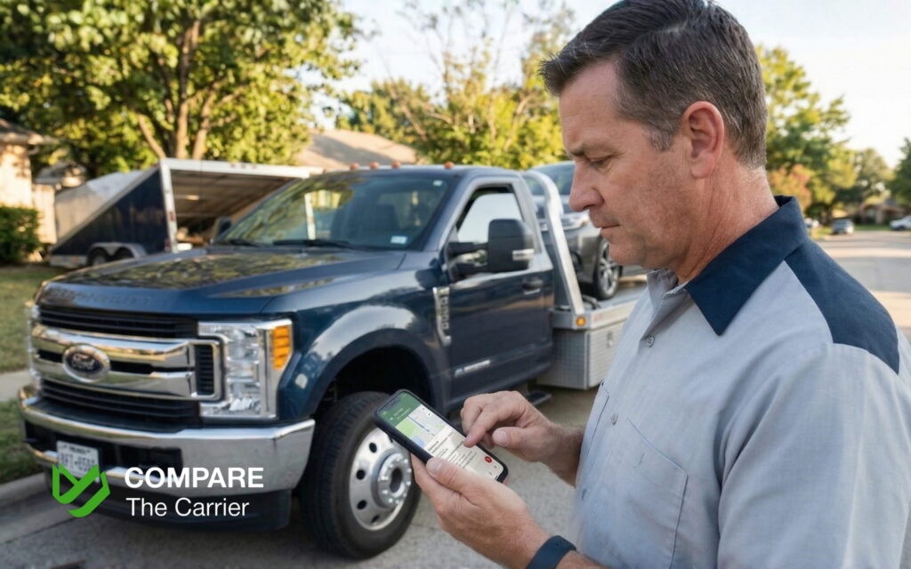 Hot shot owner-operator documenting car pickup with photos, highlighting personal accountability and communication.