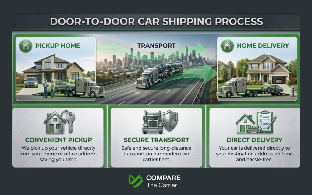 door to door car shipping delivery process illustration