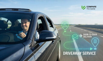 Driveaway service: professional driver safely delivering a car directly from pickup to destination, illustrating speed and personalized door-to-door transport.