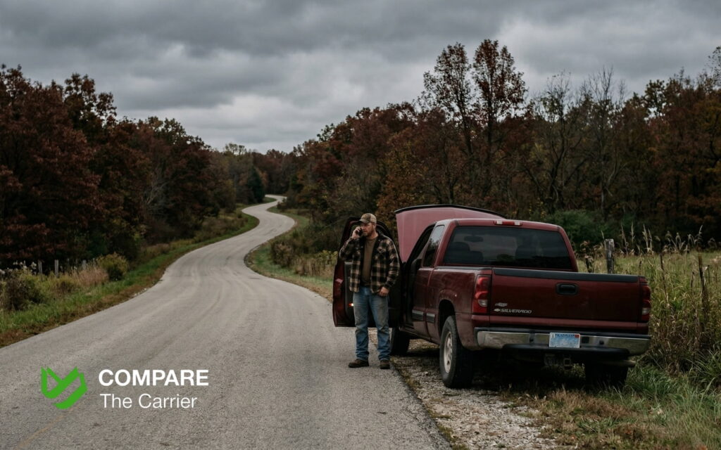 Remote rural road with no highway access illustrating why same-day car shipping is impossible in rural areas.