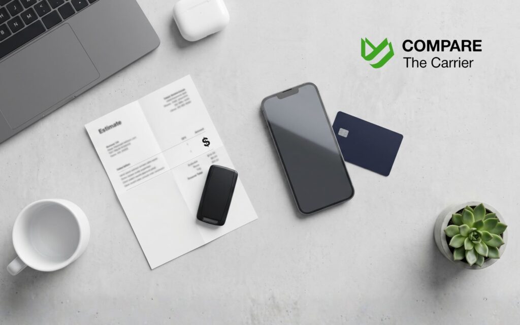 Auction invoice, calculator, and car keys on a desk illustrating buyer fees.