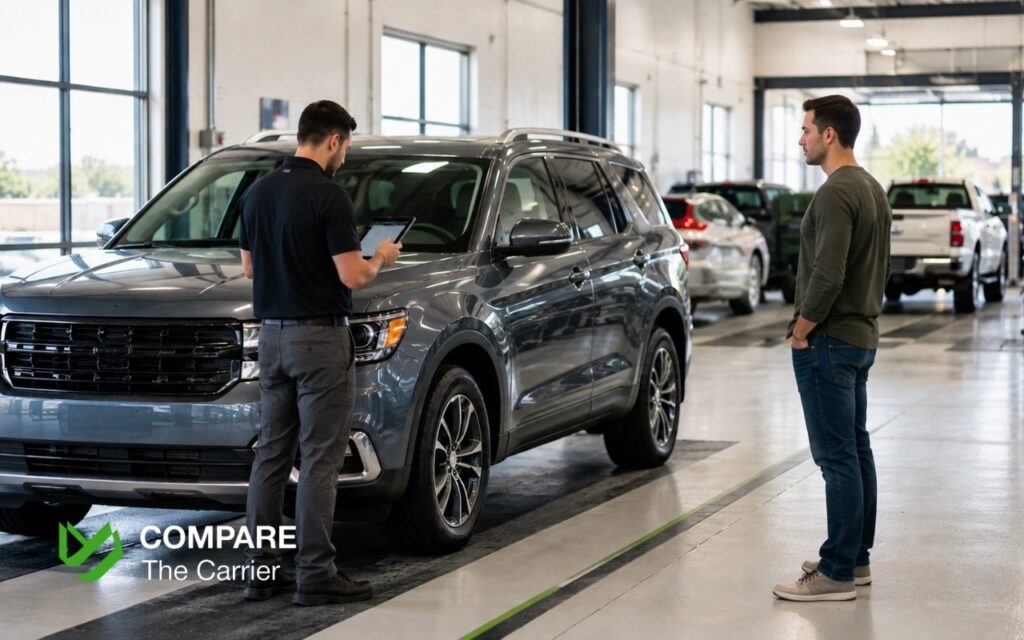 Professional appraisal of a customer's trade-in vehicle before purchasing another car.