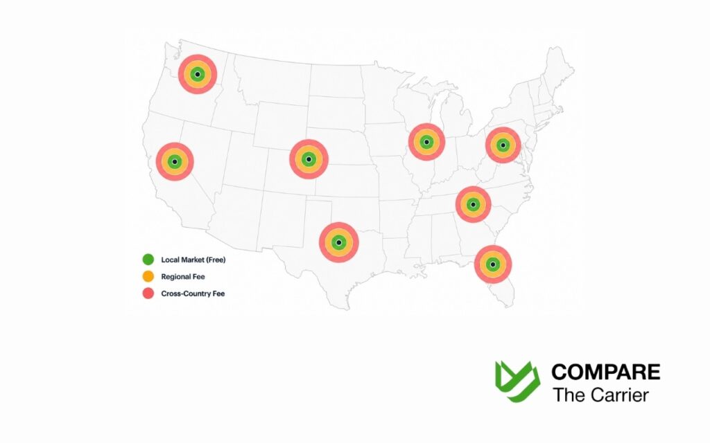 Carvana free delivery zone map — local market vs distance-based shipping fees 