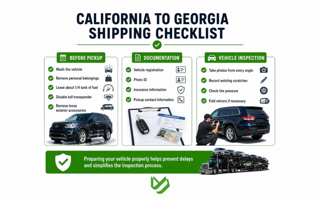 CTC B2C - Blog Article Illustrations - 350 Vehicle preparation checklist before shipping a car from California to Georgia