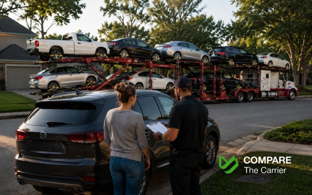 CTC B2C - Blog Article Illustrations - 351 Customer inspecting a delivered vehicle after California to Georgia auto transport