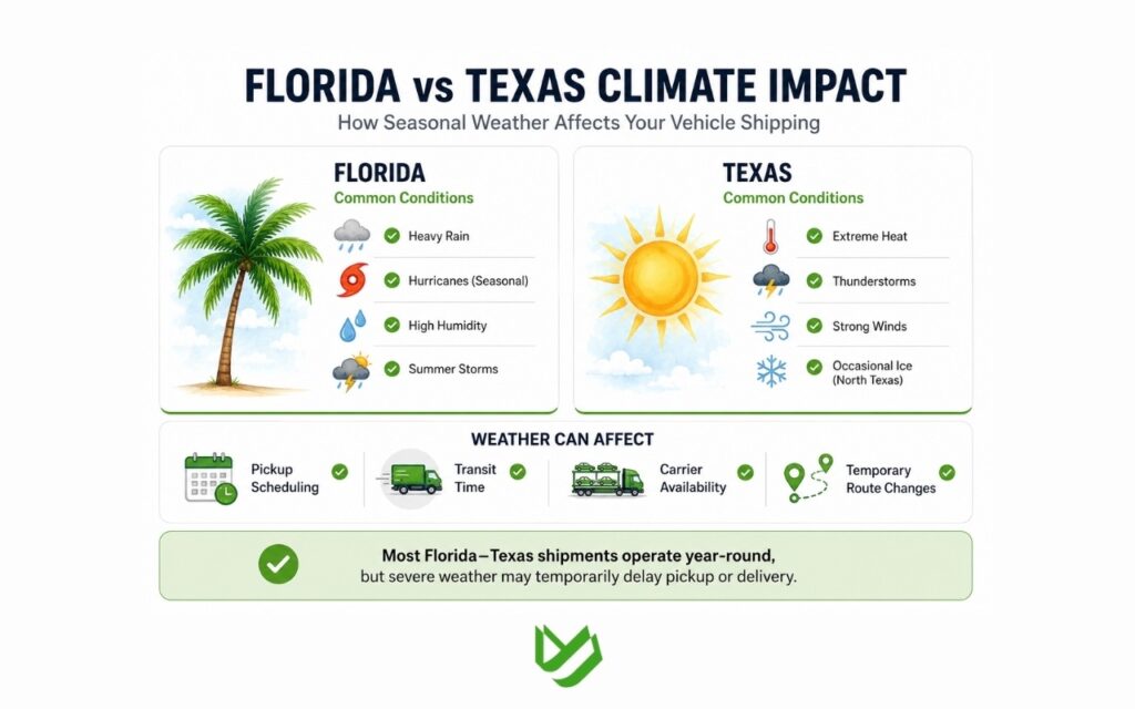 CTC B2C - Blog Article Illustrations - 355 How seasonal weather in Florida and Texas affects vehicle shipping.