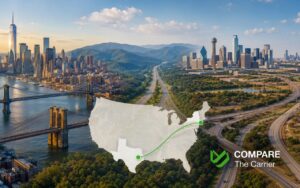 New York to Texas car shipping route connecting the Northeastern and Southern United States.