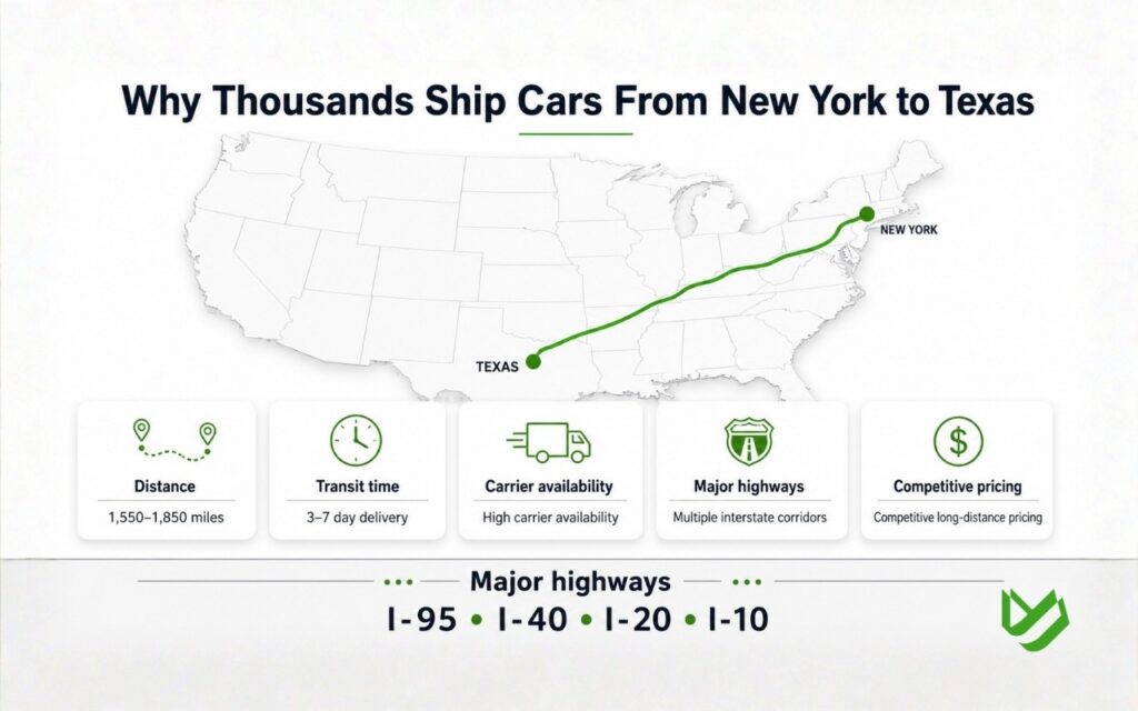 Main advantages of shipping a car from New York to Texas.