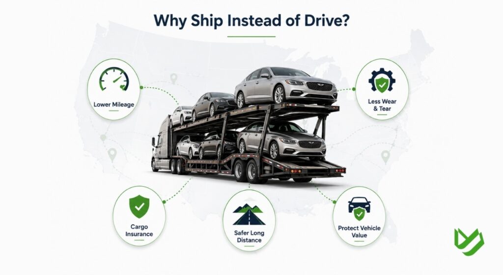 Benefits of shipping a financed or leased vehicle instead of driving it.
