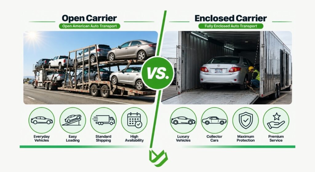 Comparison between open and enclosed auto transport.