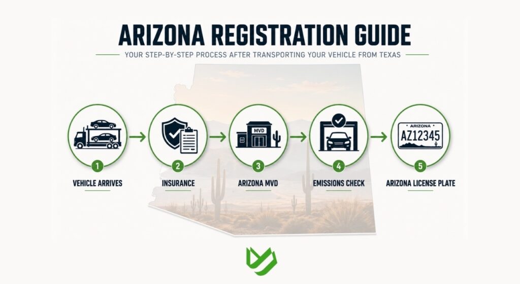 Arizona vehicle registration process after transporting a car from Texas.