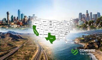 Car shipping route connecting Texas and California across the Southwestern United States.