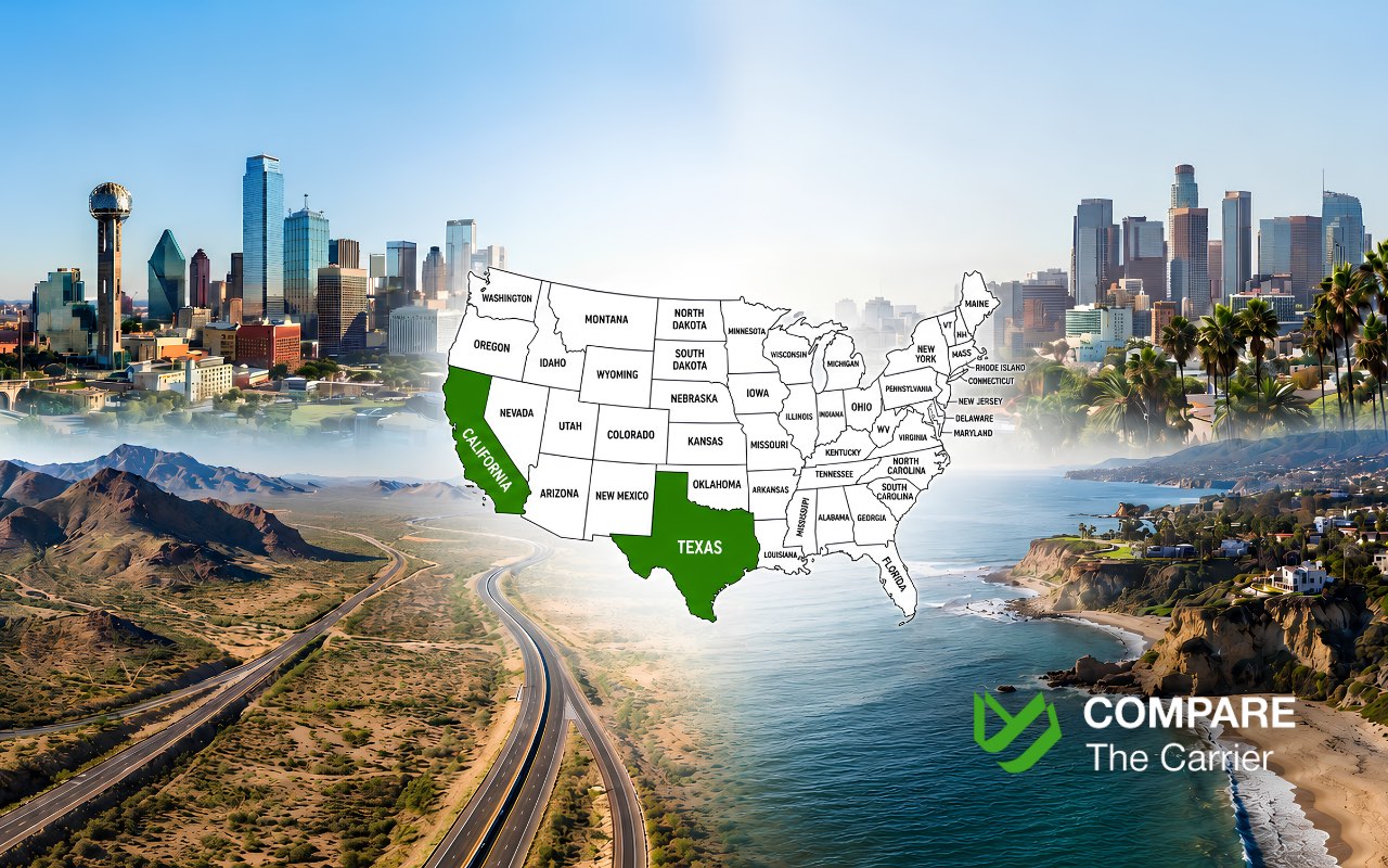 Car shipping route connecting Texas and California across the Southwestern United States.