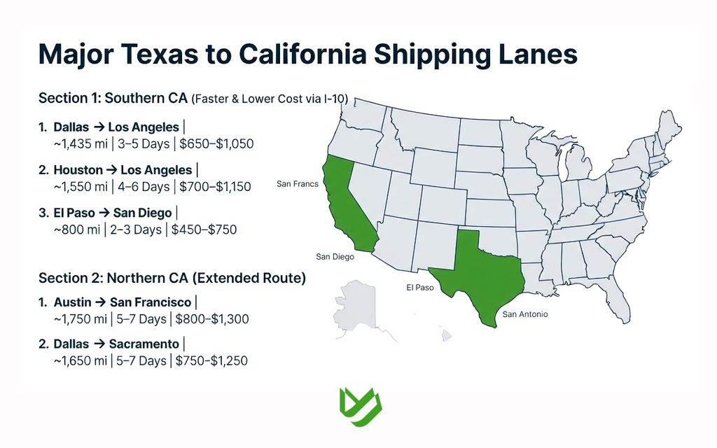 CTC B2C - Blog Article Illustrations - 445 Car Shipping Texas to California Full Cost Guide for 2026 6 Car Shipping Texas to California – Full Cost Guide for 2026 2