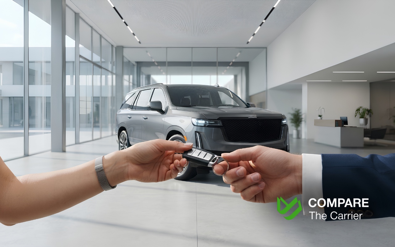 Professional vehicle delivery experience featuring a customer receiving keys to a new vehicle, emphasizing the transparent and premium Costco car buying process.