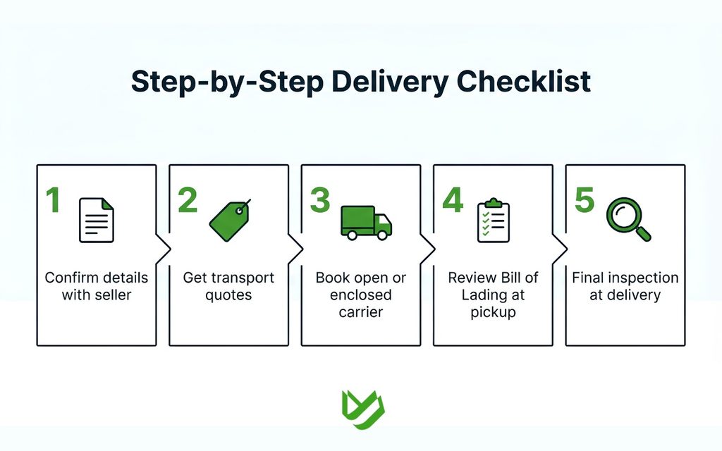 Step-by-step checklist from winning an eBay auction to final vehicle delivery.
